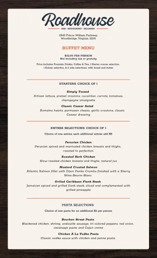 Buffet Menu, printed page 1 of 2