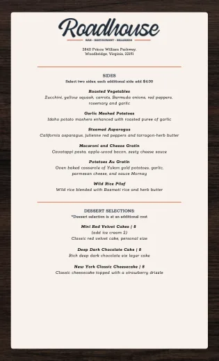 Buffet Menu, printed page 2 of 2