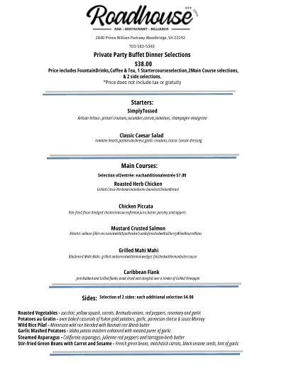 Dinner Buffet, printed page 1 of 2