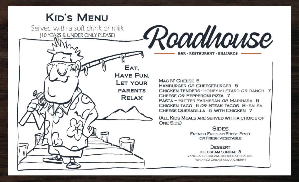 The printed Kids Menu